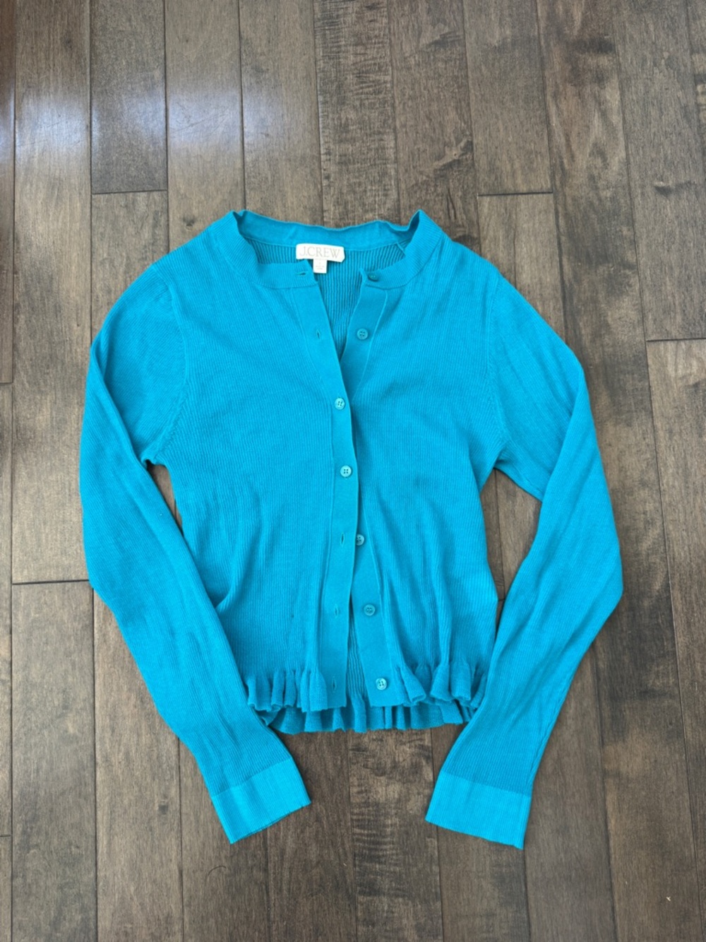 J. Crew Turquoise Ruffle-Hem Button Cardigan - Picture 2 of 5